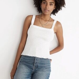Madewell Lucie Smocked Tank Top NE251 White XS